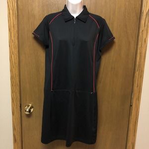 EP PRO size M TOUR TECH Short Sleeve GOLF Tennis Dress 1/4 ZIP BLACK/RED Z22